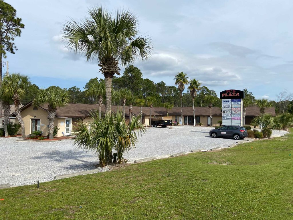 A recently completed roof on a strip mall in Panama City Beach, FL